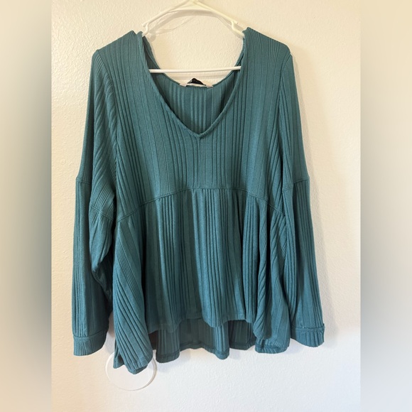 SO Tops - SO Teal Ribbed V-Neck Blouse